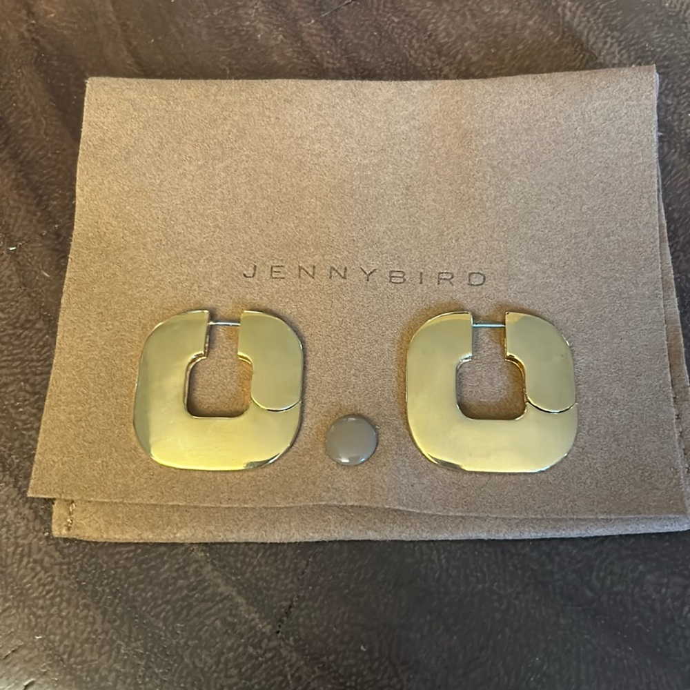 Jenny Bird gold plated large CUSHION earrings   EUC. Shipped in pouch